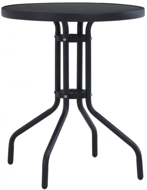 Puutarhapöytä, ⌀ 60 cm, musta, teräs ja lasi
