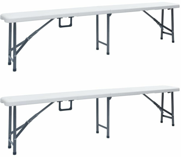 Kokoontaitettavat puutarhapenkit 2 kpl 180 cm hdpe valkoinen_1