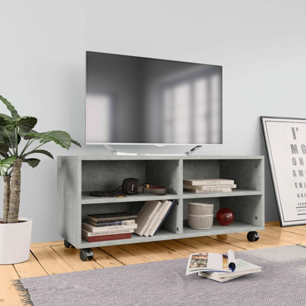 Tv-taso rullapyörillä betoninharmaa 90x35x35 cm lastulevy_1