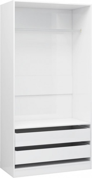 Vaatekaappi, korkeakiilto valkoinen, 100x50x200 cm, lastulevy