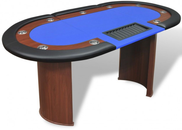 Pokeripöytä 10-pelaajalle, jakoalue ja pelimerkkialusta, sininen