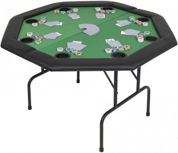 Taitettava pokeripöytä, 8 pelaajalle, kahdeksankulmainen, vihreä