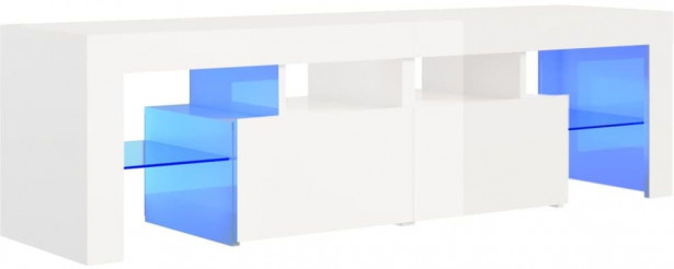 TV-taso LED-valoilla, korkeakiilto valkoinen, 140x35x40 cm