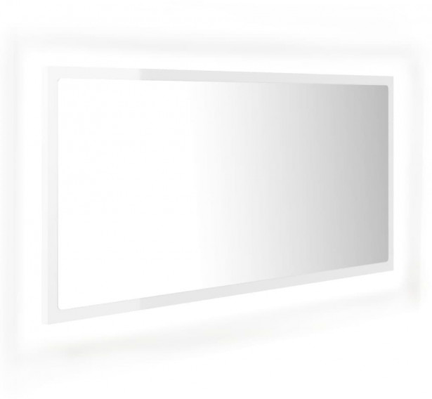 Kylpyhuonepeili LED, korkeakiilto valkoinen, 90x8,5x37 cm lastulevy