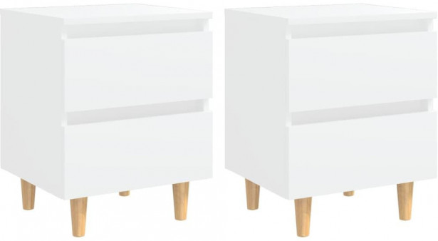 Yöpöydät, täysmäntyiset jalat, 2 kpl, valkoinen, 40x35x50 cm