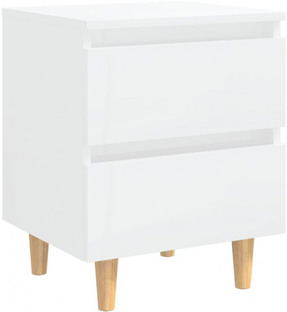 Yöpöytä, täysmäntyiset jalat, korkeakiilto valkoinen, 40x35x50 cm