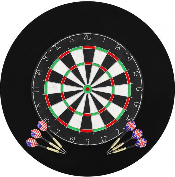 Darts-taulu reunuksella ja 6 tikkaa, sisal