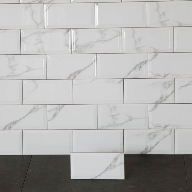 Seinälaatta Arredo Carrara Biselado 10x20cm, valkoinen