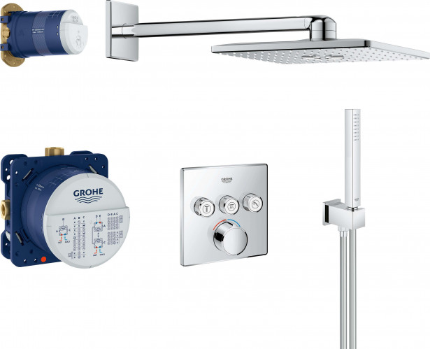 Sadesuihkusetti Grohe SmartControl + Rainshower 310 SmartActive Cube, sekoittajalla, piiloasennus