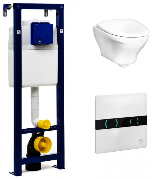 Seinä-WC-paketti Gustavsberg Estetic 8330, Triomont XS -asennusteline + kosketusvapaa painike, valkoinen