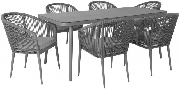 Ruokailuryhmä Home4you Ecco, 180x90 cm, pöytä + 6 tuolia, harmaa
