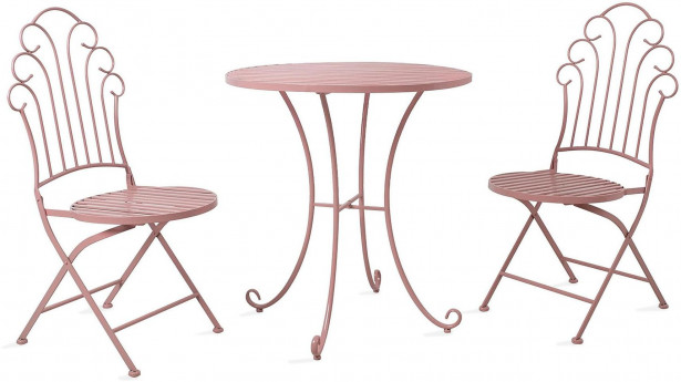 Parvekesetti Home4you Rosy, pöytä + 2 tuolia, pinkki