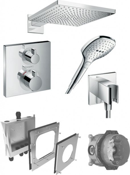 Sadesuihkusetti Hansgrohe Raindance E 300 Air, Porter-liitin, termostaattihanalla, piiloasennus