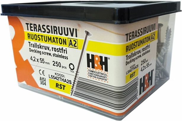 Terassiruuvi H&H 55x4.2mm, A2, TX20, 250kpl/pkt