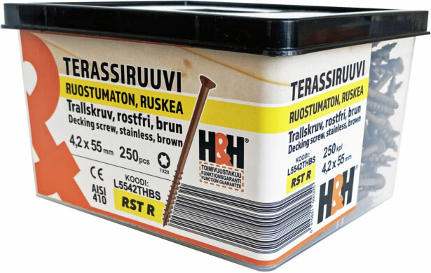 Terassiruuvi H&H 55x4.2mm, AISI410, TX20, ruskea 250kpl/pkt