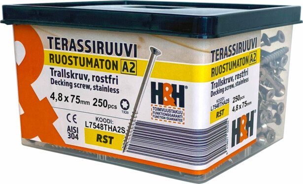 Terassiruuvi H&H 75x4.8mm, A2, TX20, 250kpl/pkt