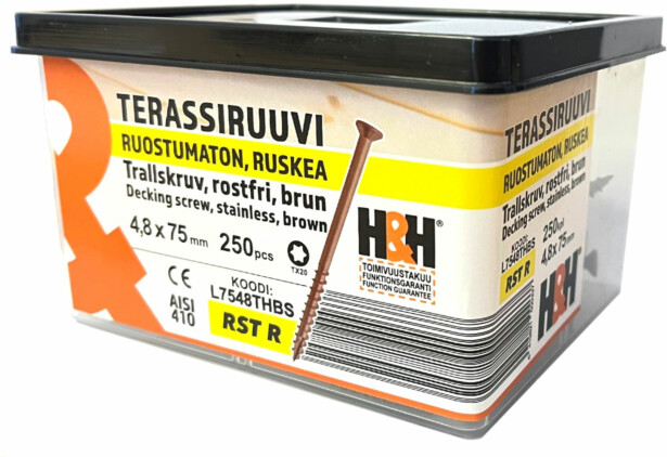 Terassiruuvi H&H 75x4.8mm, AISI410, TX20, ruskea, 250kpl/pkt