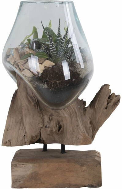 Maljakko puujalustalla House Nordic San Marino Waterdrop, 25cm, tiikki/lasi