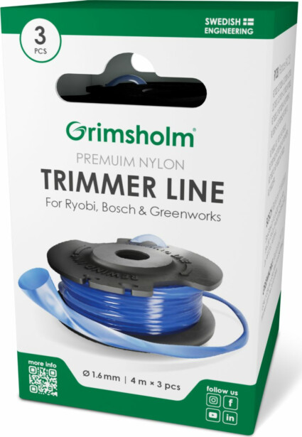 Trimmerisiima ja kasetti Grimsholm Ryobi Bosch.greenworks -laitteille