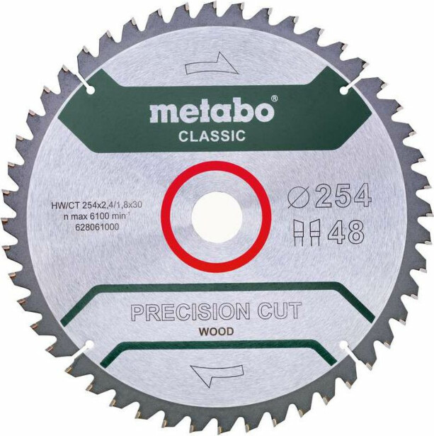 Pyörösahanterä Metabo HM Precision Cut Wood-Classic 254x30 Z48 WZ 5° neg