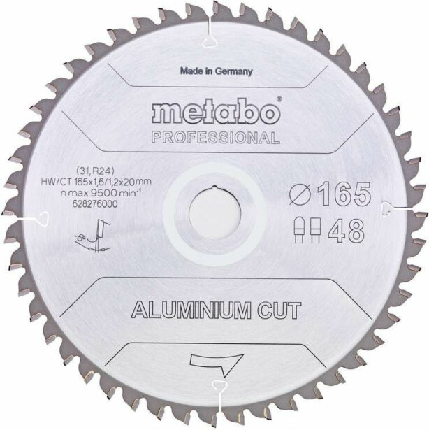 Pyörösahanterä Metabo Aluminium Cut-Professional 165x20 Z48 FZ/TZ 5° neg