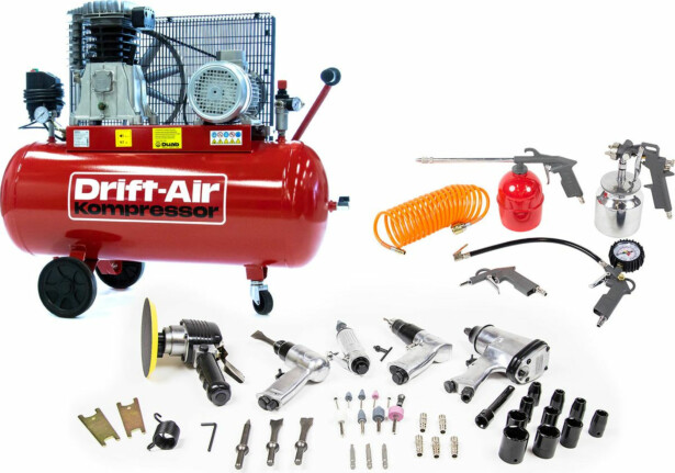 Kompressorisetti Drift-Air CT 4/380 5 paineilmakonetta 45 lisävarustetta ja 5 paineilmatyökalua