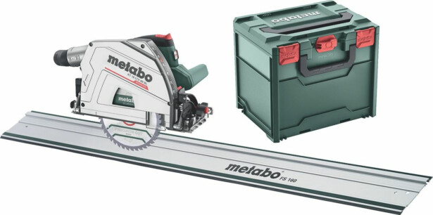 Akkupyörösahasetti Metabo KT 18 LTX 66 BL 18V sisältää FS 160 -ohjauskiskon ilman akkua ja laturia