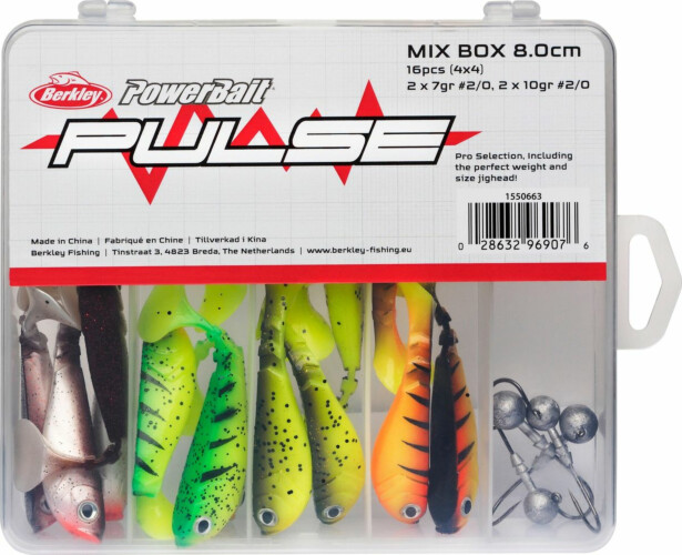 Viehesarja Berkley Pulse Shad Box 8cm sisältää jigipäät