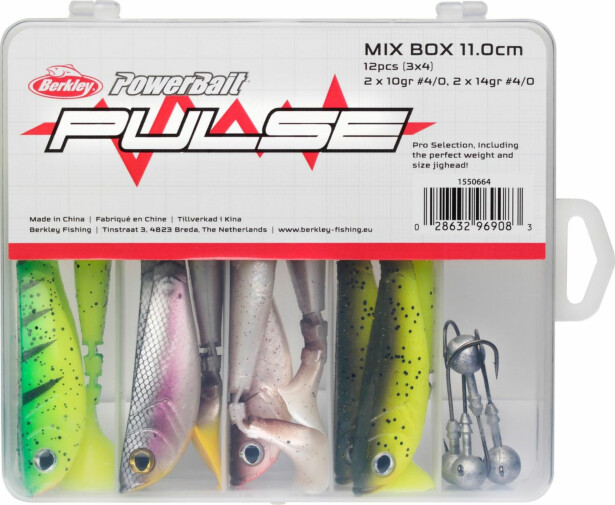 Viehesarja Berkley Pulse Shad Box 11cm sisältää jigipäät
