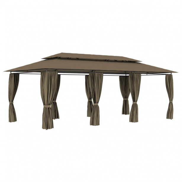 Huvimaja verhoilla 600x298x270 cm ruskeanharmaa 180 g neliömetri