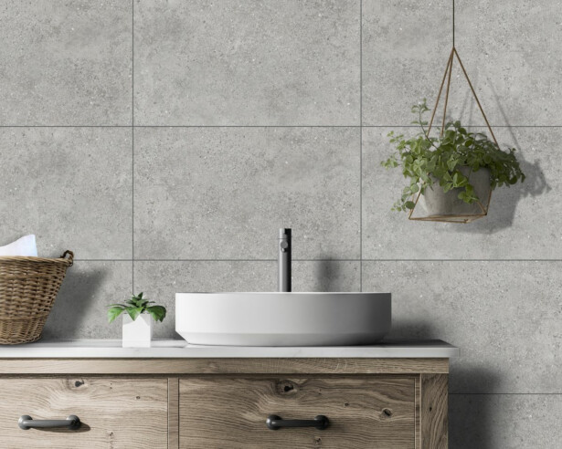 Sisustuslevy Innovera Décor Tongue&Groove Urban Cement Light Grey, 5x400x620mm, PVC, vaaleanharmaa