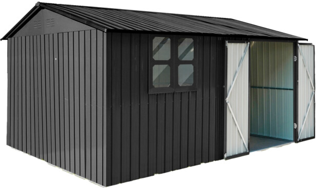 Pihavarasto Fornorth, 375x286x162cm, ikkuna, musta