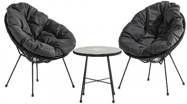 Parvekeryhmä Bologna, 2 tuolia + pehmusteet, musta