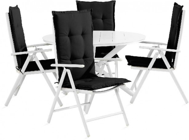 Ruokailuryhmä Space, 4 Maggie tuolia + mustat pehmusteet, valkoinen