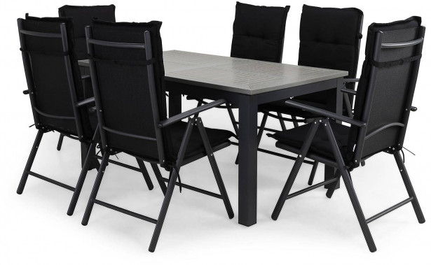 Ruokailuryhmä Monaco 152-210, 6 Maggie tuolia + mustat pehmusteet, musta