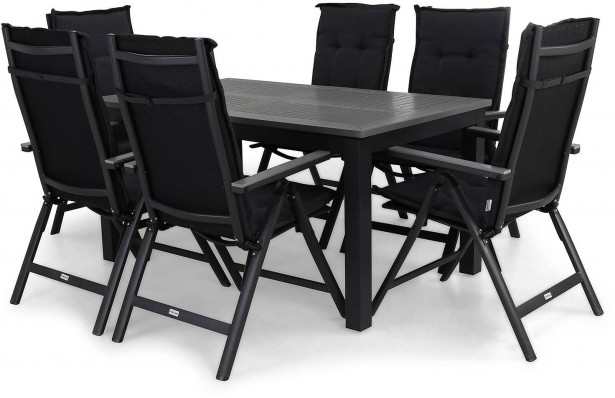 Ruokailuryhmä Monaco 152-210, 6 Monaco Light tuolia + mustat pehmusteet, musta/harmaa