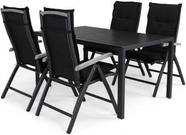 Ruokailuryhmä Tunis, 4 Monaco Lyx tuolia + mustat pehmusteet, musta