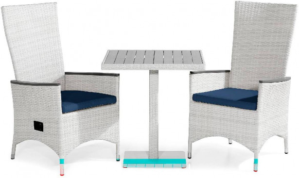 Parvekeryhmä Bahamas, 2 Jenny Lyx tuolia + siniset pehmusteet, valkoinen