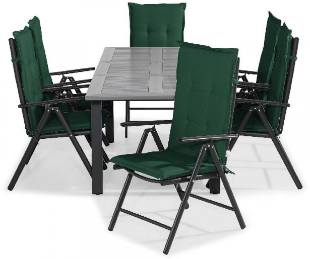 Ruokailuryhmä Monaco 152-210, 6 Maggie tuolia + vihreät pehmusteet, musta