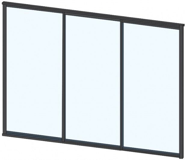Terassin lasiliukuovi Keraplast 3-os. 2100x2870mm, kirkas/musta, sisäpuolinen nuppilukitus