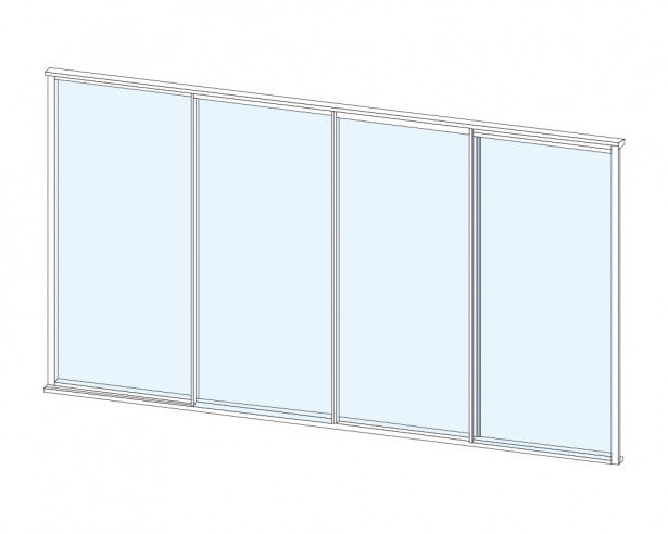 Terassin lasiliukuovi Keraplast 4-os. 2100x3800mm, kirkas/valkoinen, sisäpuolinen nuppilukitus