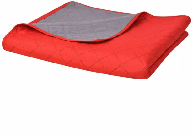 Kaksipuolinen tikattu päiväpeite punainen & harmaa 230x260cm_1