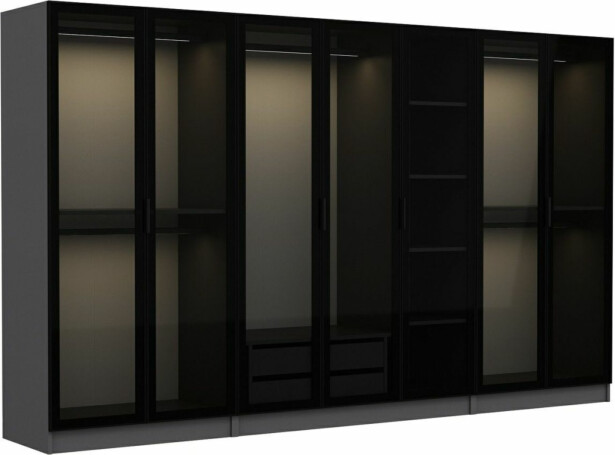 Vaatekaappi Linento Furniture Kale 6655 190x315cm antrasiitti/musta