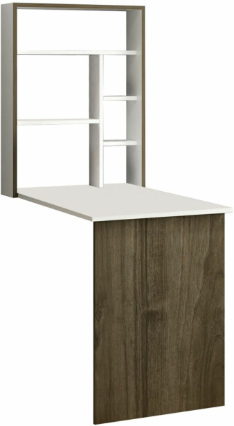 Työpöytä Linento Furniture Magicbox, seinään kiinnitettävä, taitettava, valkoinen/ruskea