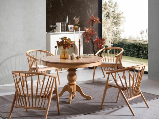 Jatkettava ruokapöytä Linento Furniture Eva, Ø118cm, ruskea