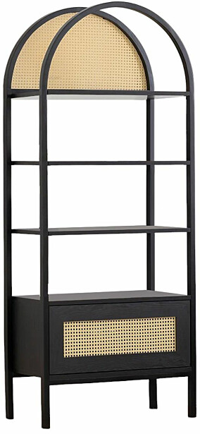 Kirjahylly Linento Furniture Nala 76 musta/rottinki