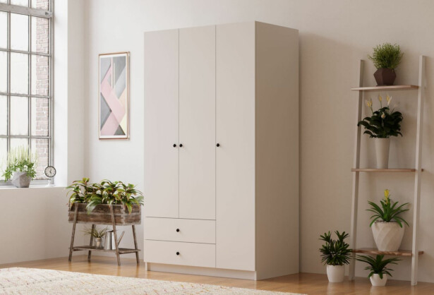 Vaatekaappi Linento Furniture Rb-066, 90x180cm, mattavalkoinen