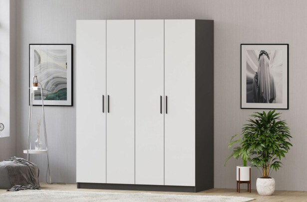 Vaatekaappi Linento Furniture Rb-183-01, 120x180cm, mattavalkoinen/antrasiitti