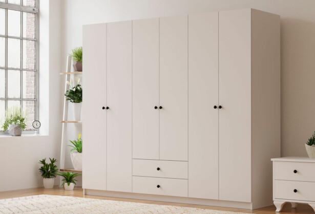 Vaatekaappi Linento Furniture Rb-069, 180x180cm, mattavalkoinen