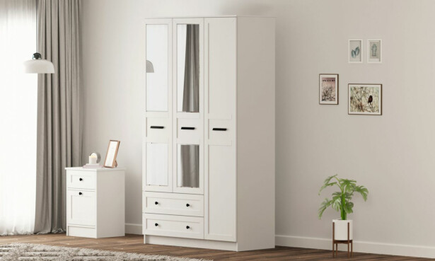 Vaatekaappi Linento Furniture Rb-168-01-009, 105x210cm, mattavalkoinen